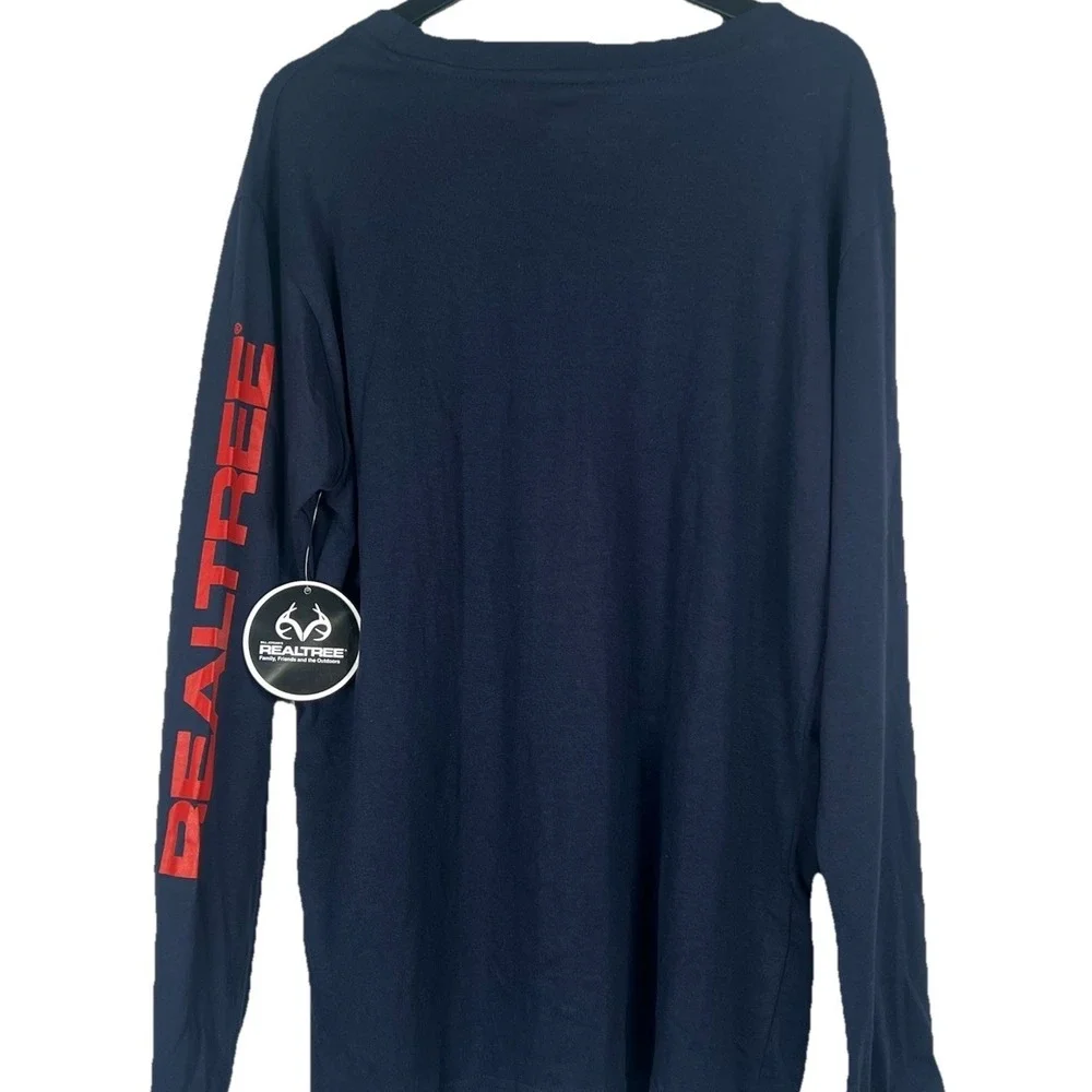 Realtree Mens Navy Blue Long Sleeve Graphic T-Shirt Large American‎ Flag Shield